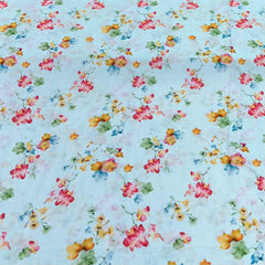 Sky Blue Floral Lawn Cotton Printed