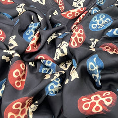 Black Geometric Modal Satin Ajrak Print