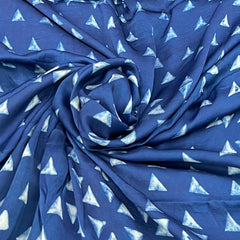 Indigo Blue Geometric Modal Satin Ajrak Print