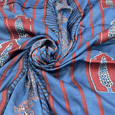 Blue & Maroon Panel Modal Satin Ajrak Print