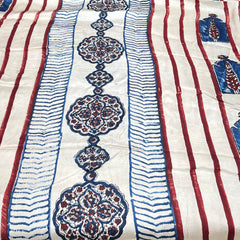 Cream & Blue Geometric Panel Modal Satin Ajrak Print