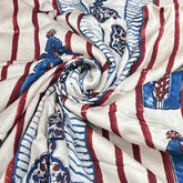 Cream & Blue Geometric Panel Modal Satin Ajrak Print