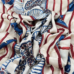 Cream & Blue Geometric Panel Modal Satin Ajrak Print