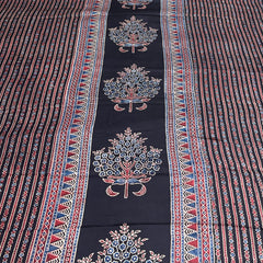 Black & Multicolour Floral Panel Modal Satin Ajrak Print