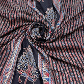 Black & Multicolour Floral Panel Modal Satin Ajrak Print