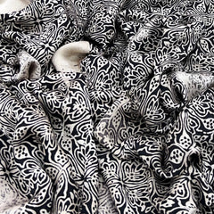Black Floral Modal Satin Ajrak Print
