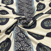 Light Biscuit Beige Floral Panel Modal Satin Ajrak Print