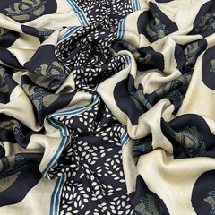 Light Biscuit Beige Floral Panel Modal Satin Ajrak Print