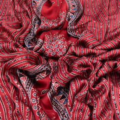 Maroon Floral Panel Modal Satin Ajrak Print