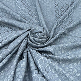 Bluish Grey Geometric Slub Silk Embroidery