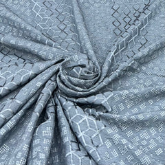 Bluish Grey Geometric Slub Silk Embroidery
