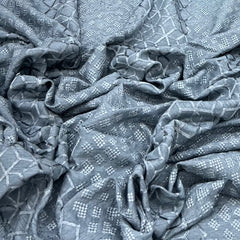 Bluish Grey Geometric Slub Silk Embroidery