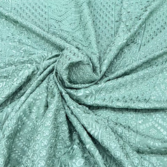 Sage Green Geometric Slub Silk Embroidery