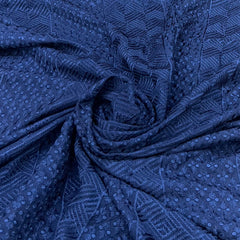 Navy Blue Geometric Slub Silk Embroidery