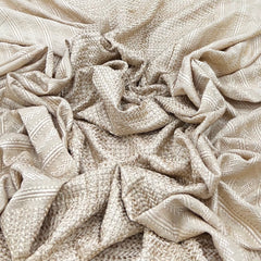 Beige Gold Geometric Slub Silk Embroidery