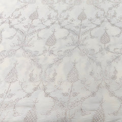 Off White Floral Slub Silk Zari Embroidery