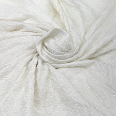 White Geometric Lucknowi Cut Dana Slub Silk Embroidery