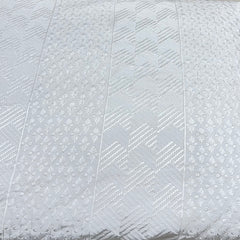 White Geometric Slub Silk Embroidery