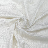 White Geometric Slub Silk Embroidery