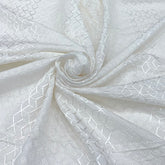 White Geometric Diamond Slub Silk Embroidery