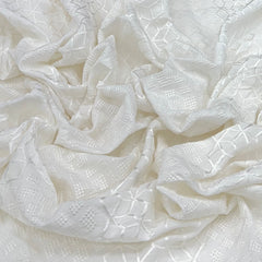 White Geometric Diamond Slub Silk Embroidery