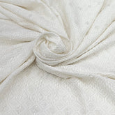 White Geometric Cut Dana Slub Silk Embroidery