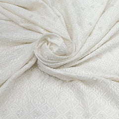 White Geometric Cut Dana Slub Silk Embroidery