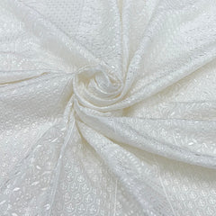 White Slub Slik Floral Thread Embroidery