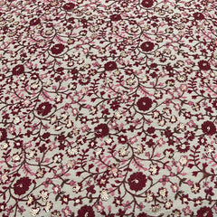 Beige & Maroon Floral Jal Slub Slik Embroidery