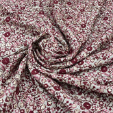 Beige & Maroon Floral Jal Slub Slik Embroidery