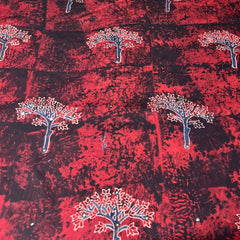 Maroon & Black Tree Mirror Work Modal Satin Print