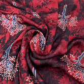 Maroon & Black Tree Mirror Work Modal Satin Print