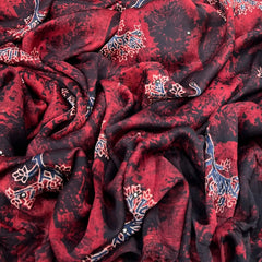 Maroon & Black Tree Mirror Work Modal Satin Print