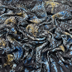 Brown & Blue Tree Mirror Work Modal Satin Print