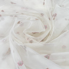 White Flower Butti Pure Organza Embroidery