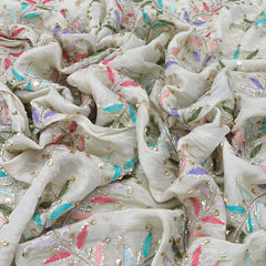 Light Gold Multicolour Jal Tissue Thread & Sequins Embroidery