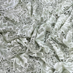 Pastel Green Net Floral Cut Work