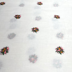 White Multicolour Floral Butti Handwork Thread Mul Embroidery