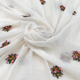 White Multicolour Floral Butti Handwork Thread Mul Embroidery