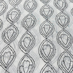 White & Black Handwork Thread Mul Chanderi Embroidery