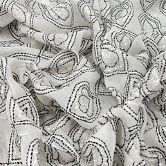 White & Black Handwork Thread Mul Chanderi Embroidery