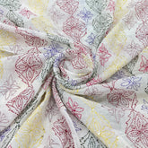 White & Multicolour Geometric Handwork Thread Mul Chanderi Embroidery