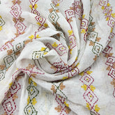 White & Multicolour Stripes Handwork Thread Mul Chanderi Embroidery