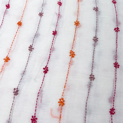 White Stripes Handwork Thread & Sequins Mul Chanderi Embroidery