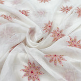 White Flower Butta Thread & Sequins Mul Chanderi Embroidery