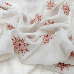White Flower Butta Thread & Sequins Mul Chanderi Embroidery