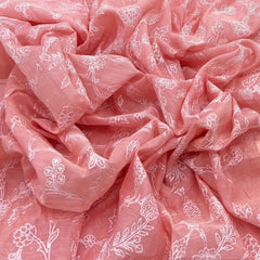 Peach Floral Jal Sequins Thread Chanderi Embroidery