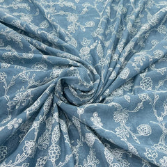 Blue Floral Jal Sequins Thread Chanderi Embroidery