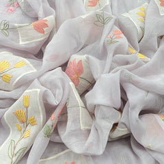 Light Lilac Floral Applique Chanderi Embroidery