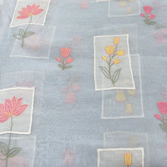 Pastel Blue Floral Applique Chanderi Embroidery